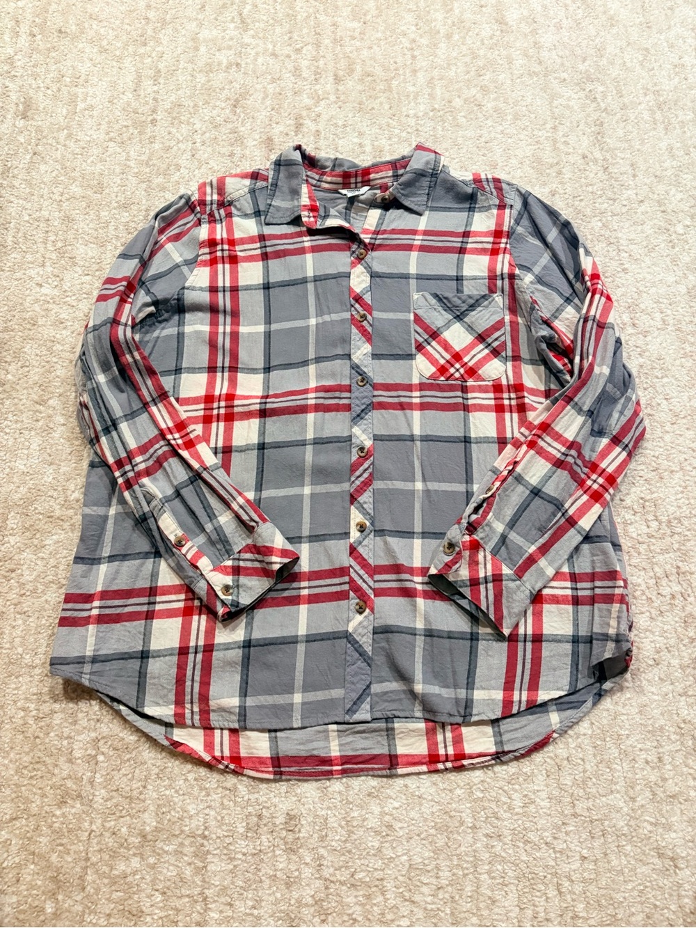 Sonoma Plaid Button-Down Shirt in Red, Gray & White